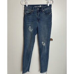 Max Studio Jeans Womens Sz 4 Blue Skinny High Rise Medium Wash Distressed Denim